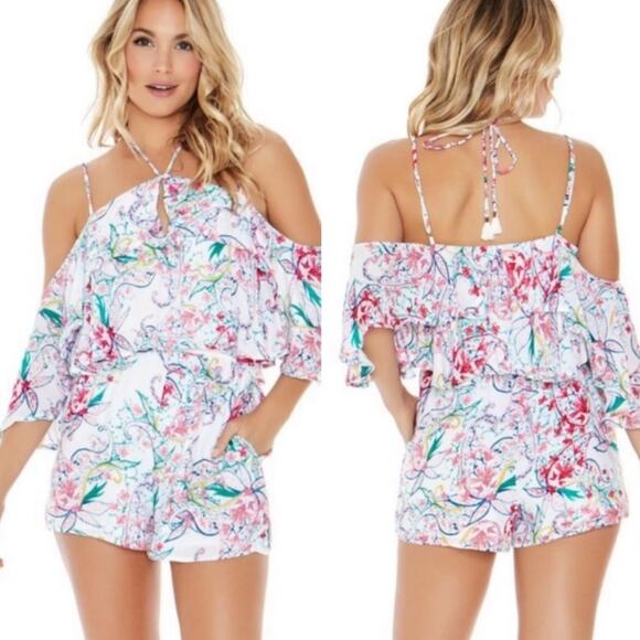 NWT L*Space seaside romper floral paisley cover up
